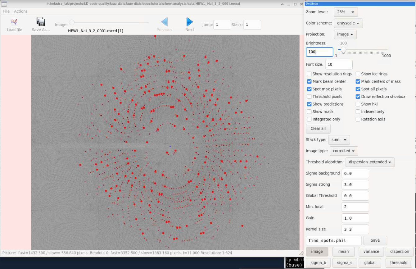 First image of HEWL dataset with monochromatic indexing results.