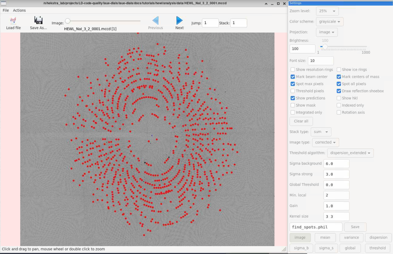 First image of HEWL dataset with polychromatic indexing results.