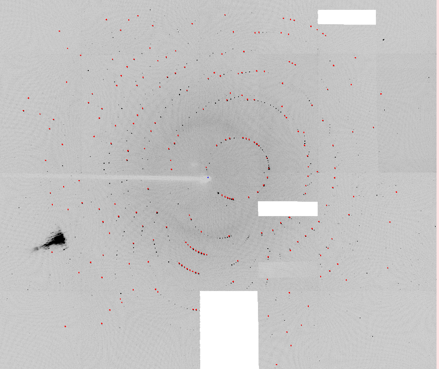 Indexed spots after monochromatic indexing